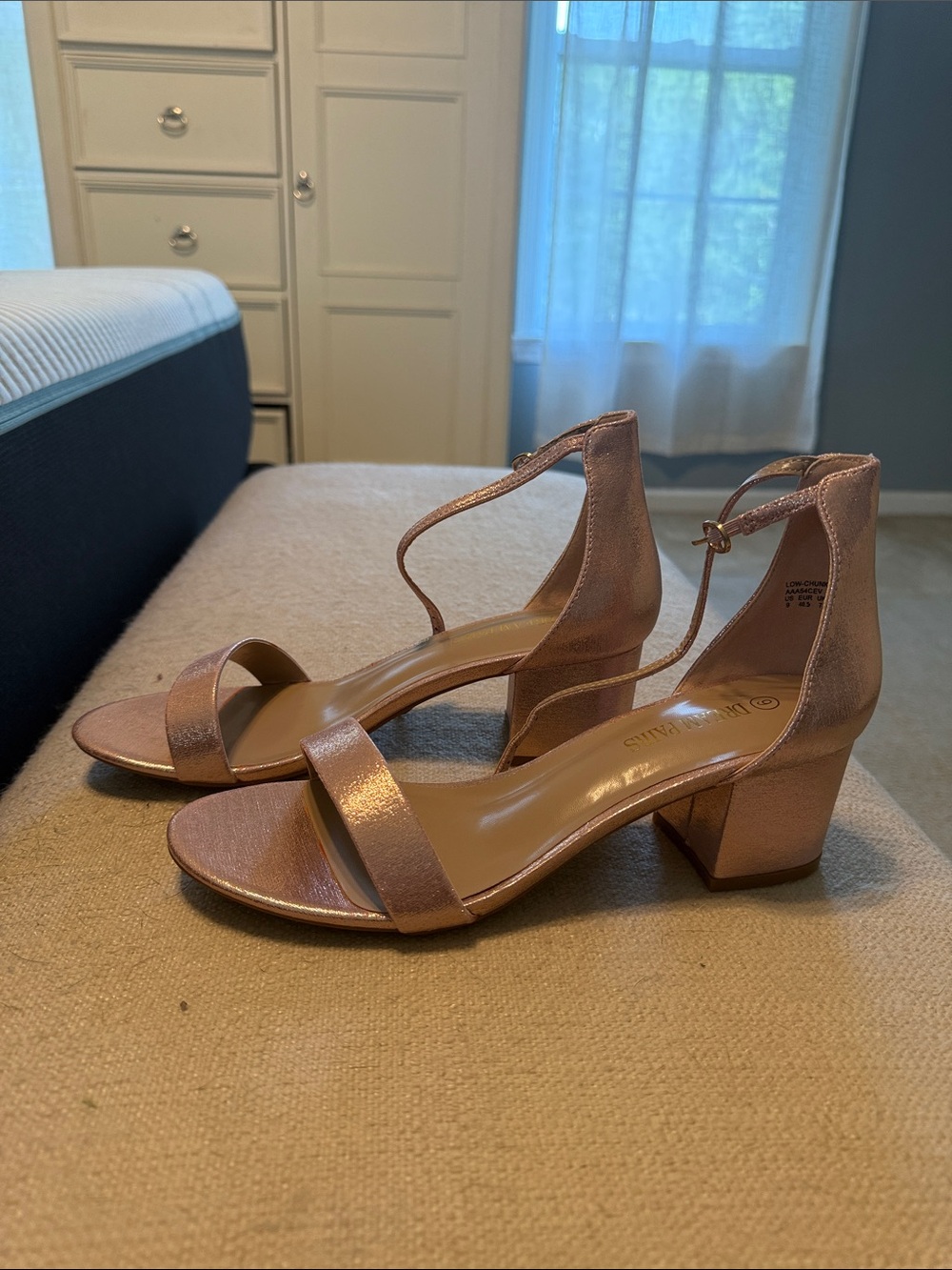 Dream Pairs Rose Gold Ankle-Strap Block Heels